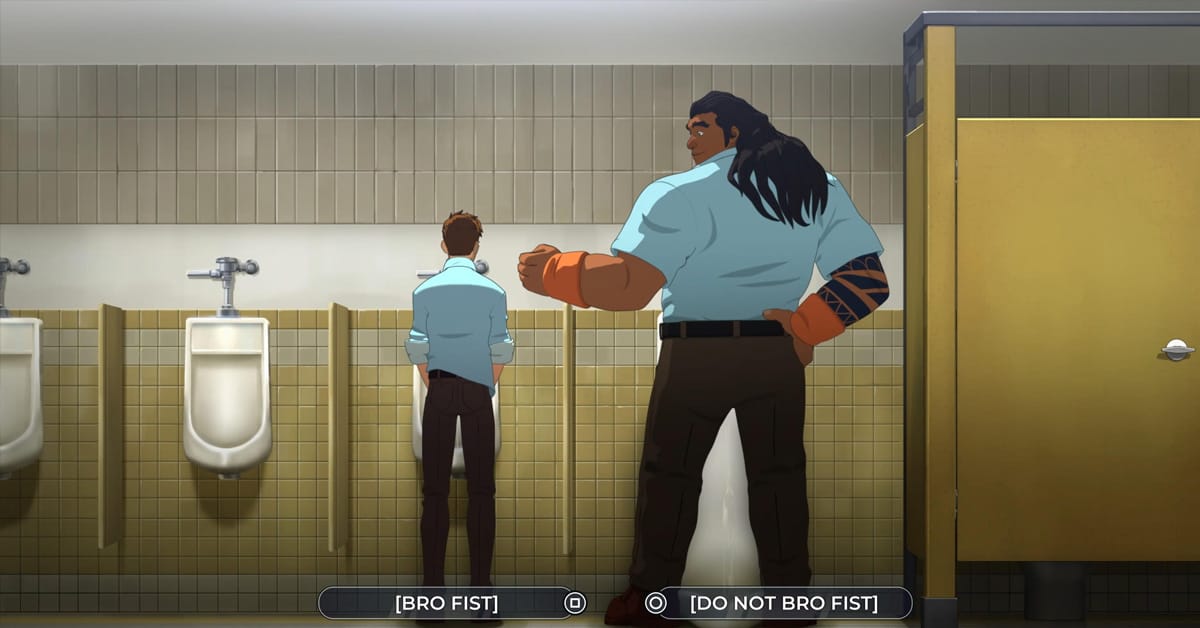 First Impressions Dispatch - Toilet scene. To bro fist or not?